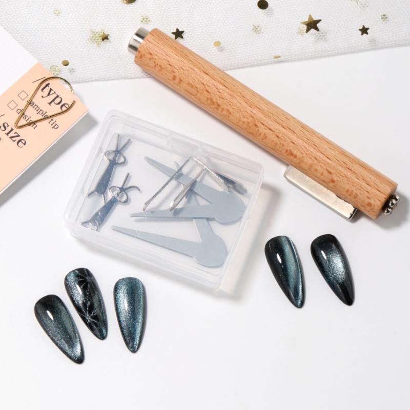 Contour Palette Stick - 7個入りネイルアート用マグネットスティック、キャットアイマグネットボール、木製ハンドル、円筒形UVジェルマグネットツール、両端ネイルデザインツール。