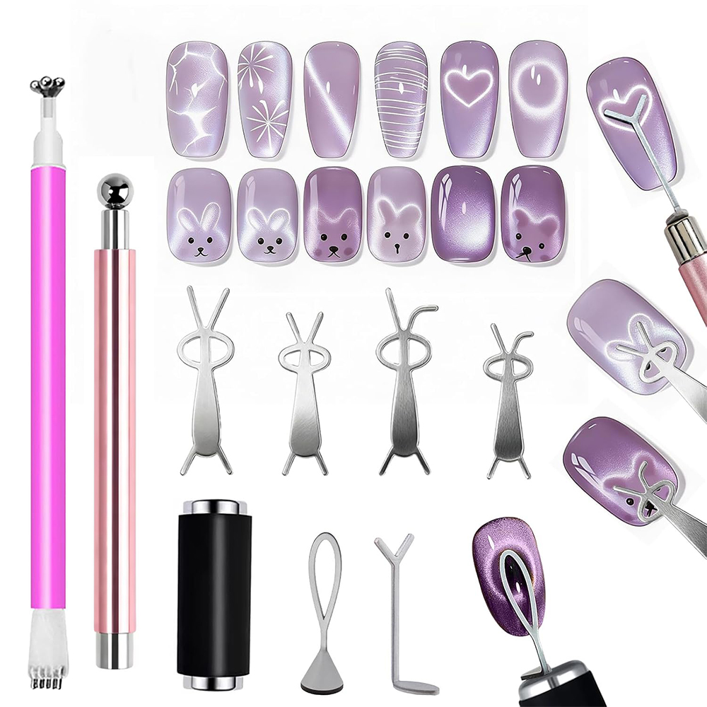Contour Palette Stick - 10個入りキャッツアイネイルマグネットセット、ネイルアート用磁気スティックツール、ジェルポリッシュ効果用磁気ブロック、ネイルアートアクセサリーキット