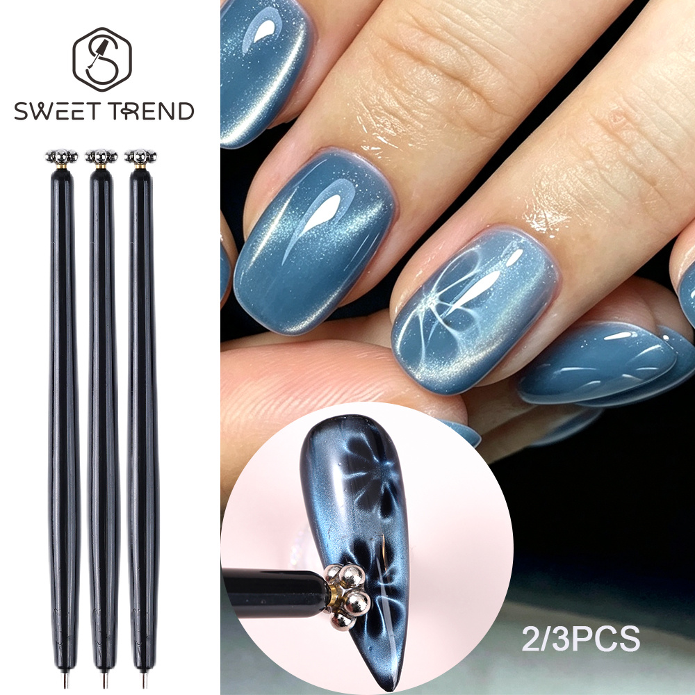 Contour Palette Stick - SWEET TREND-2/3個入り キャットアイネイルアートマグネットペン 花びらデザイン/水波紋/渦巻きサークル キャットアイマニキュアマグネットスティックツール