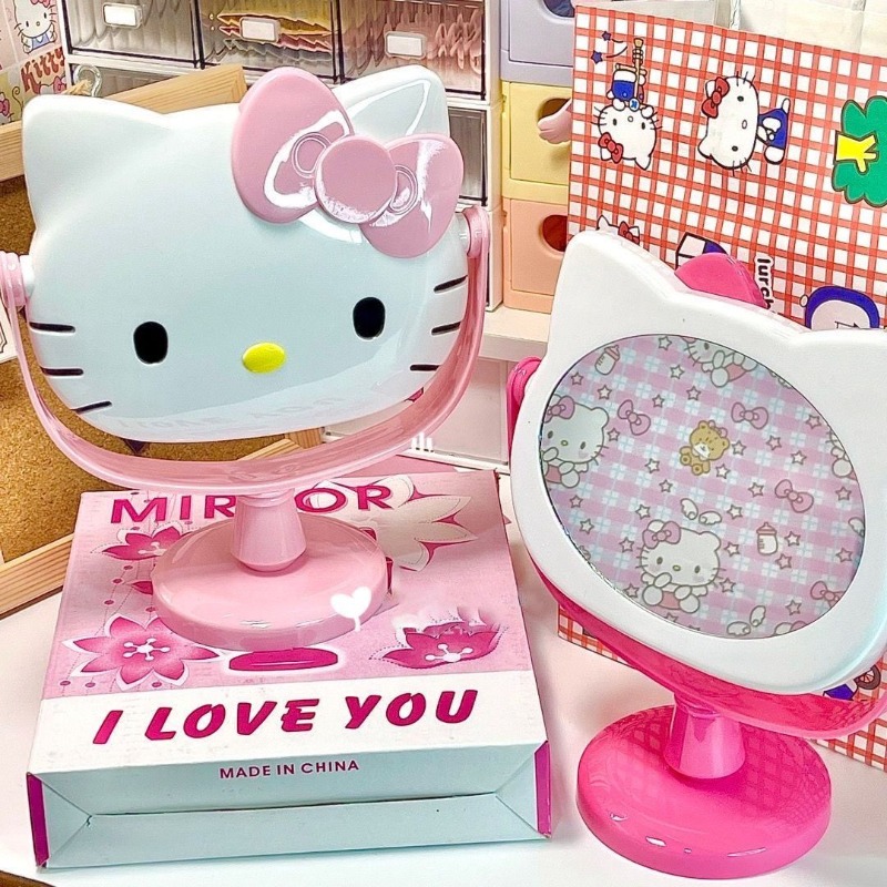 Beauty Makeup Vanity Set - ハローキティの卓上化粧鏡、かわいいカートゥーンデザインの高級感あふれるメイクアップミラー、持ち運び可能な女性用、寝室の装飾や美容ギフトに最適。