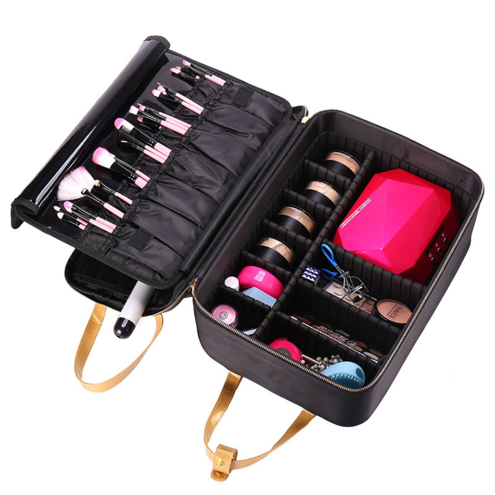 仕切り付きのメイクケース。プロ仕様のメイクケースで、肩掛けス - Beauty Makeup Women のレビューと価格