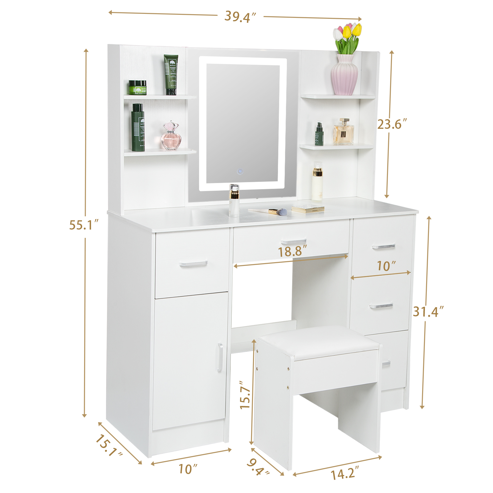 LEDライト付き化粧台セット、大型照明付きミラー付きメイクア - Beauty Makeup Vanity Set のレビューと価格